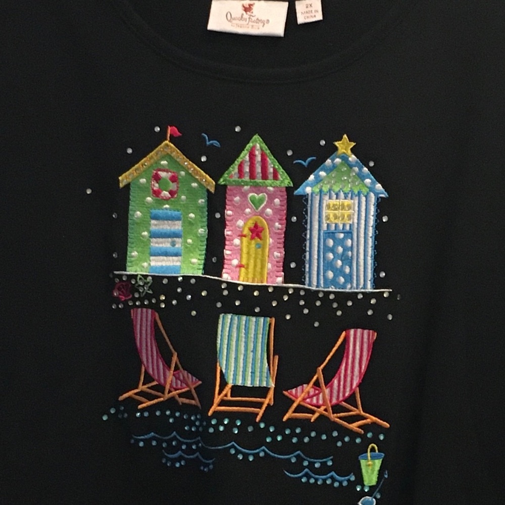 Embroidered Beachy Sweatshirt Quacker Factory